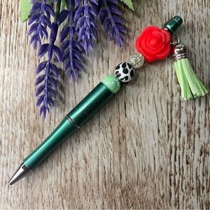 Writing Red Rose Flower Pen Beaded Silicone Gift Custom Handmade Office Supplies